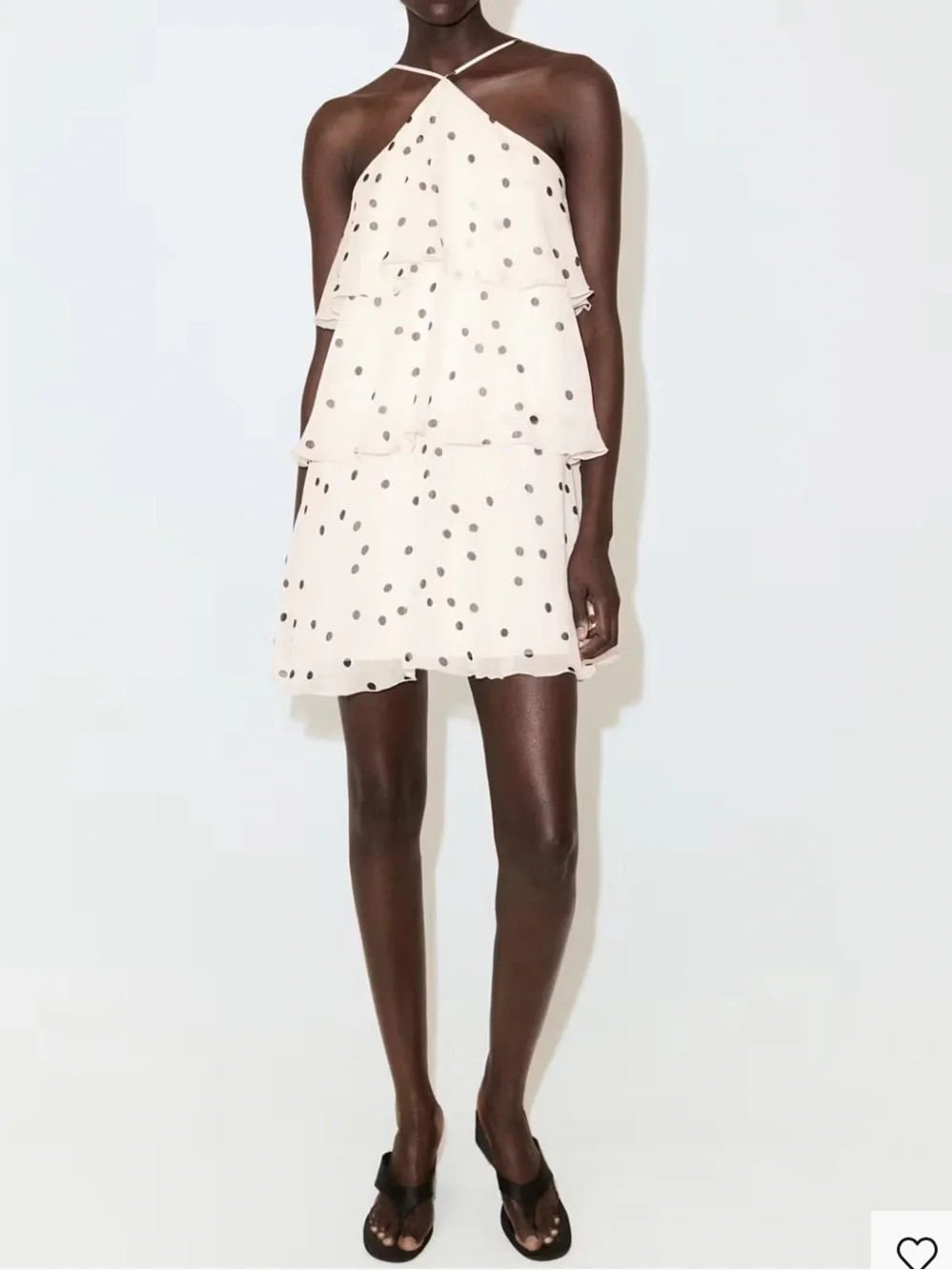 Mango Cream One-Shoulder Polka Dot Tiered Dress POLKA-DOT HALTER DRESS 1482